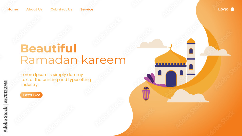 Islamic Concept illustration with Mosque illustration for Ramadan Kareem funneling landing page, web banner, social media advertising and presentation