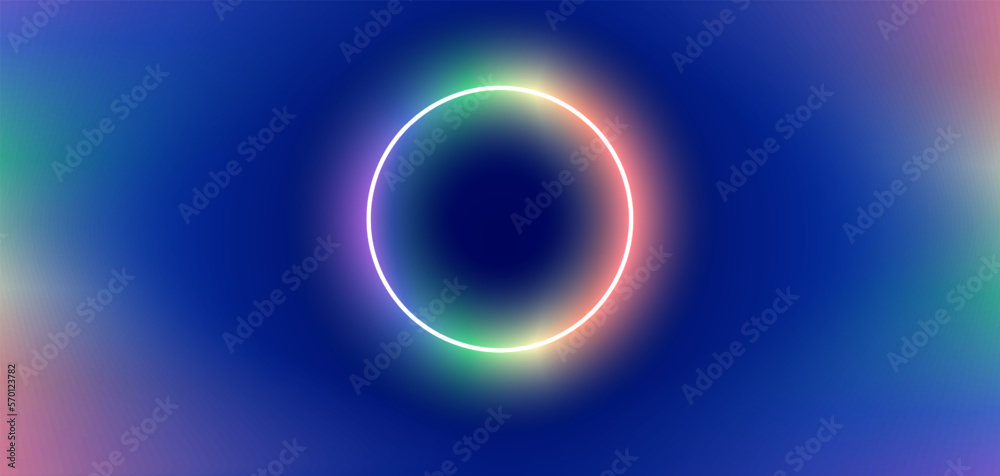 Obraz premium Set of glowing neon color circles round curve shape, aurora circle center of aurora around on the dark blue background.with circular shapes for logos.