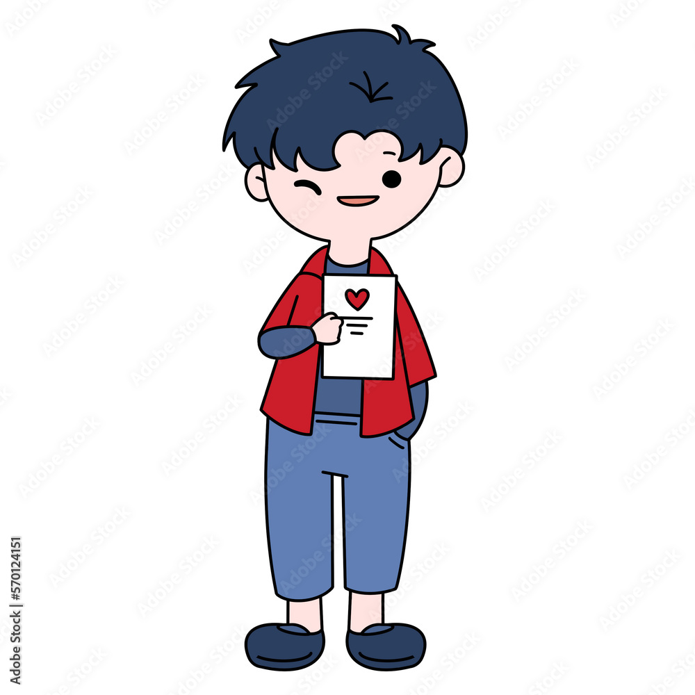 Valentine boy holding letter card color illustration. Valentine boy holding letter card color illustration.