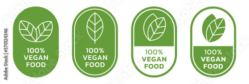 Set flat vegan icon on white background. Bio, Ecology, Organic logos and badges, label, tag. Vector illustration design.