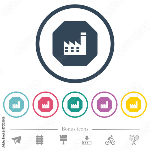 Octagon shaped power plant sanction sign solid flat color icons in round outlines