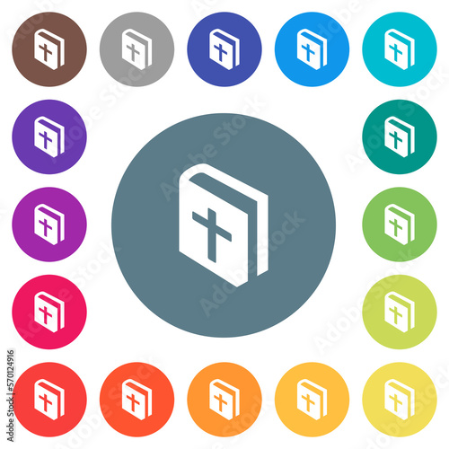 Holy bible flat white icons on round color backgrounds