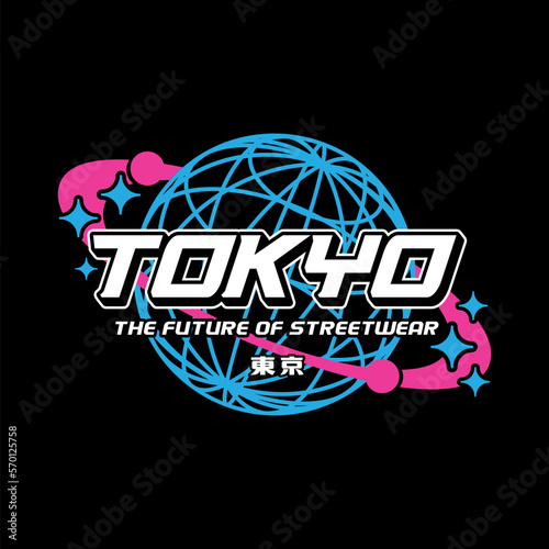 Tokyo japan y2k streetwear style colorful slogan typography vector design icon illustration. Kanji translation Tokyo. Tshirt, poster, banner, fashion, slogan shirt, sticker, flyer