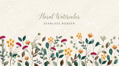 wildflower meadow watercolor seamless border