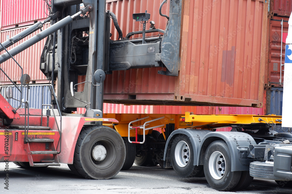 Naklejka premium container forklift in the container yard