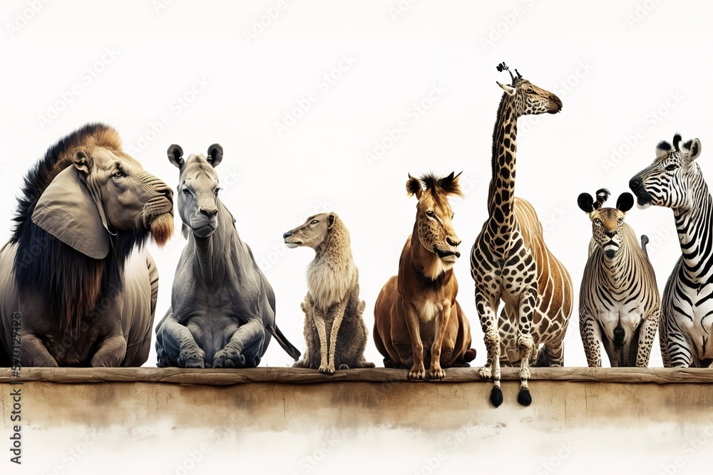 ภาพประกอบสต็อก A row of African safari animals hanging their paws over