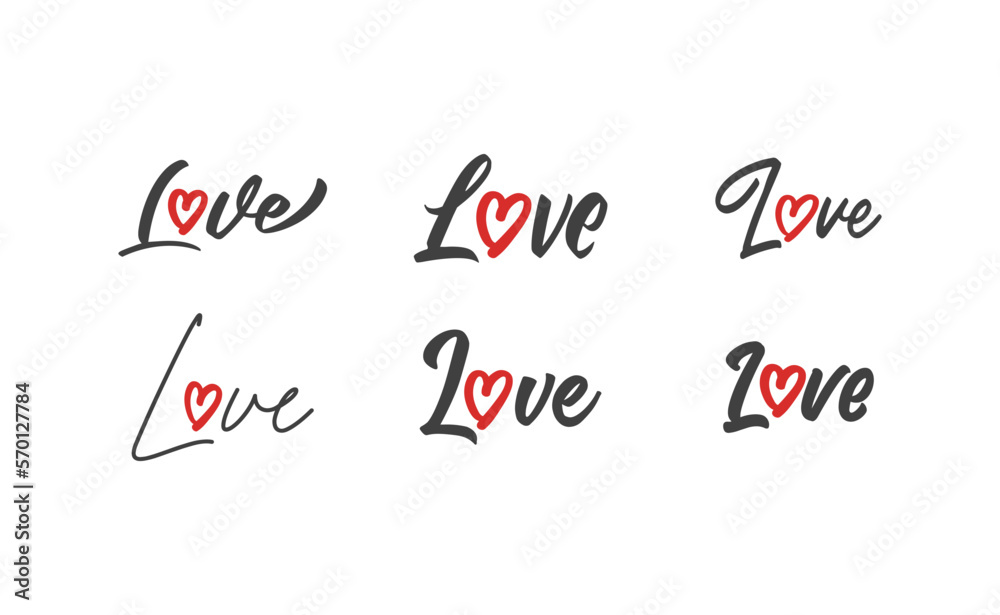 Love text lettering. O letter replaced by heart shape. Valentine's day design.