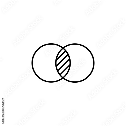 Discrete maths icon. Overlapping circles. Intersection. Venn diagram icon. vector symbol on white background