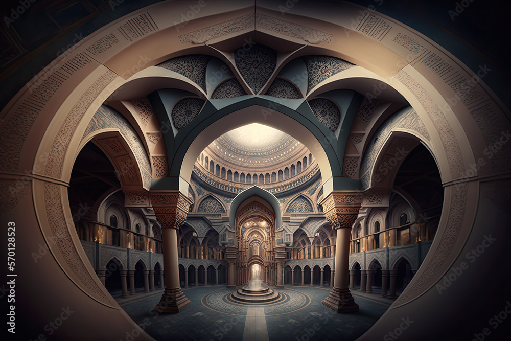 Illustration showcasing the amazing architecture of a mosque - Generative AI