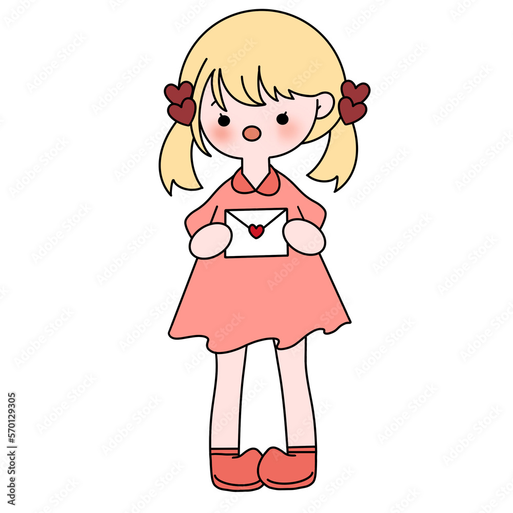 Valentine girl holding a letter color illustration. Valentine girl holding a letter color illustration.