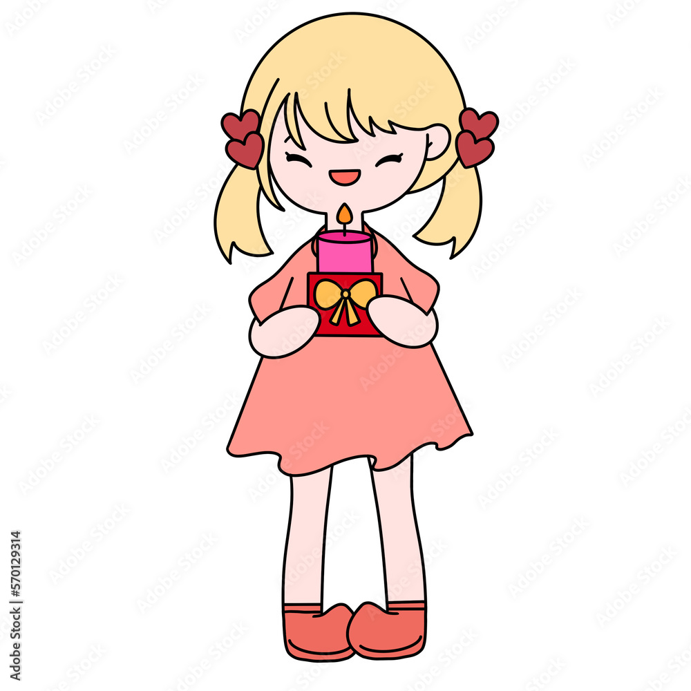 Valentine girl holding a candle color illustration. Valentine girl holding a candle color illustration.