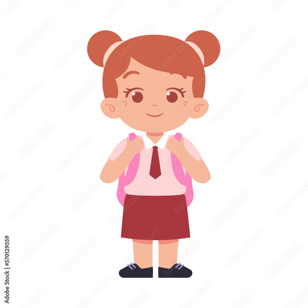 Little Girl character. Elementary School Kids Wearing Uniform Illustration Little Girl character. Elementary School Kids Wearing Uniform Illustration