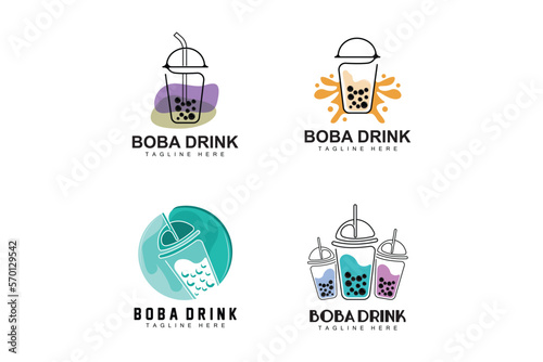 Boba Drink Logo Design, Modern Jelly Drink Bubble Vector, Boba Drink Brand Glass Illustration. Design Suitable For Cafes, Beverage Brands