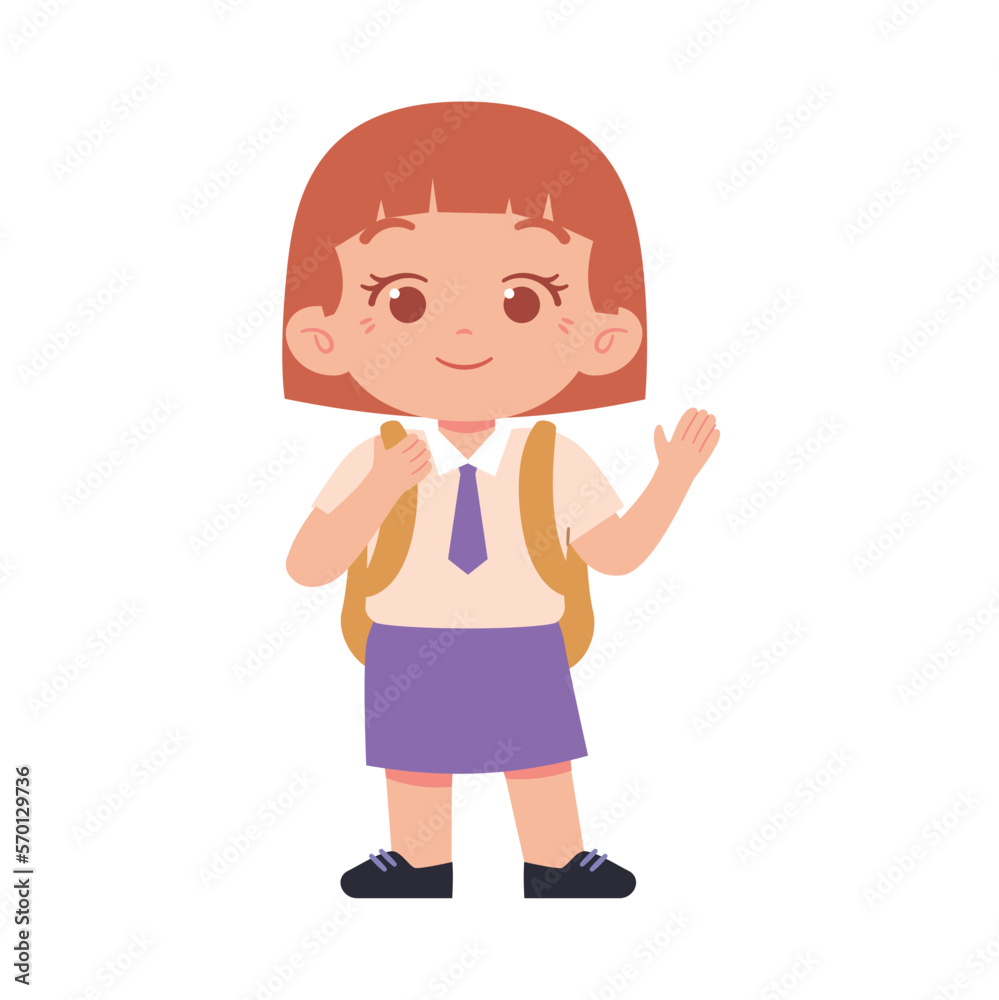 Little Girl character. Elementary School Kids Wearing Uniform Illustration
