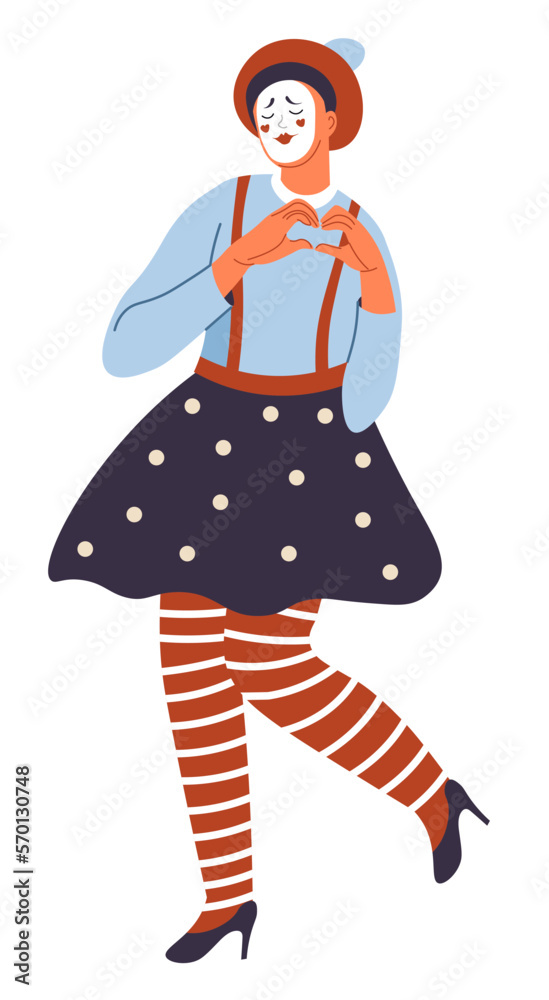 Pantimimist woman with beret, mime performance Pantimimist woman with beret, mime performance