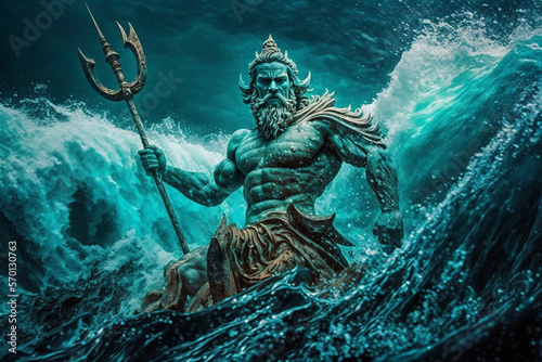 Wallpaper Mural The statue of Poseidon with three forks stands in the waves Torontodigital.ca
