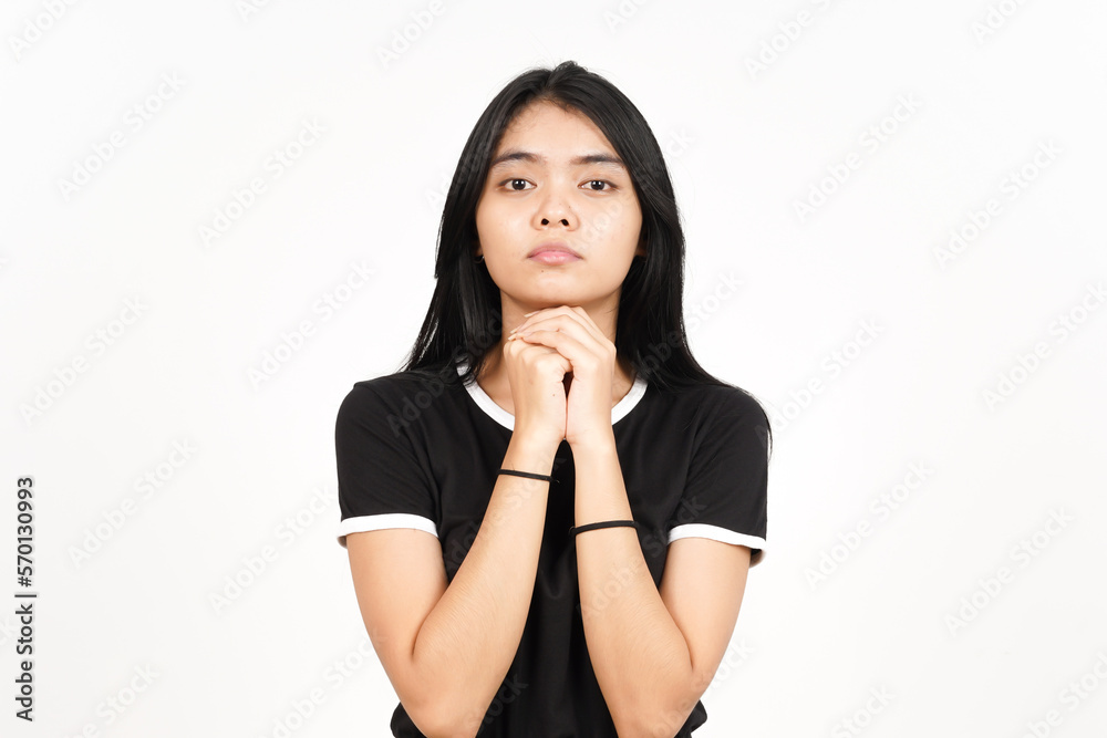 Folding arms and Begging Gesture of Beautiful Asian Woman Isolated On White Background Folding arms and Begging Gesture of Beautiful Asian Woman Isolated On White Background