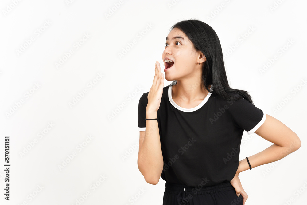 WOW shocked Face Side view of Beautiful Asian Woman Isolated On White Background WOW shocked Face Side view of Beautiful Asian Woman Isolated On White Background