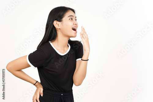 WOW shocked Face Side view of Beautiful Asian Woman Isolated On White Background