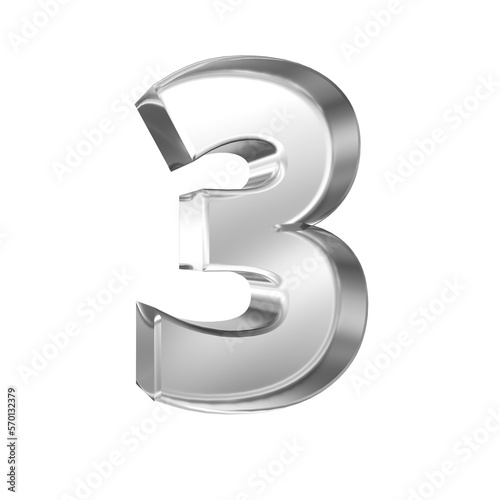 Glass alphabet 3d render,Number 3
