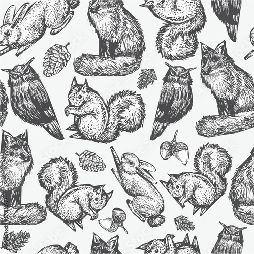 Illustration of wild animals of North America, seamless animal pattern that goes very well with batik clothes and can be used in various events and festivals