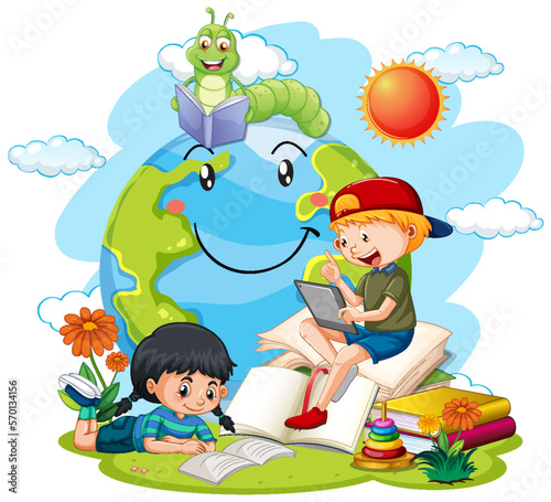 Earth planet with cartoon characters