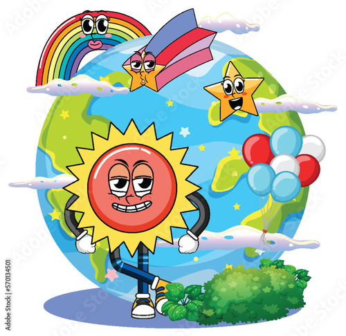 Earth globe with funny cartoon characters