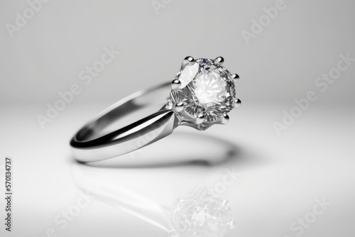 Diamond ring on white background. Wedding, engagement ring. Generative AI.