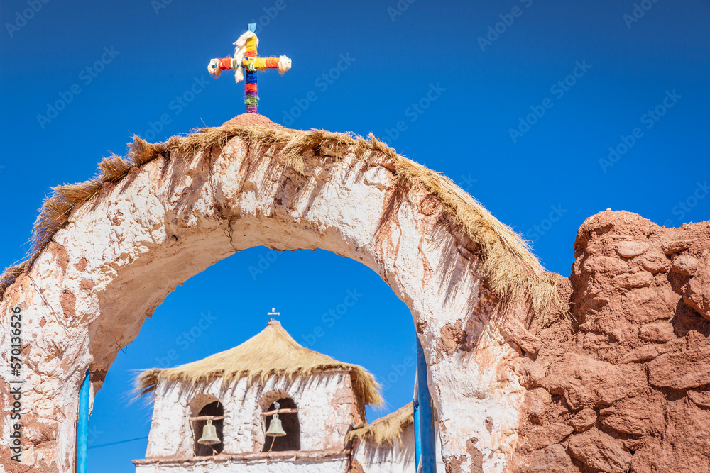 Chapel in El Tatio Machuca in Atacama desert altiplano, Chile, South America
