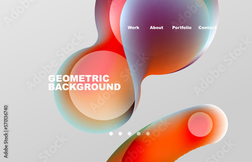 Landing page abstract liquid background. Flowing shapes, round design and circle. Web page for website or mobile app wallpaper