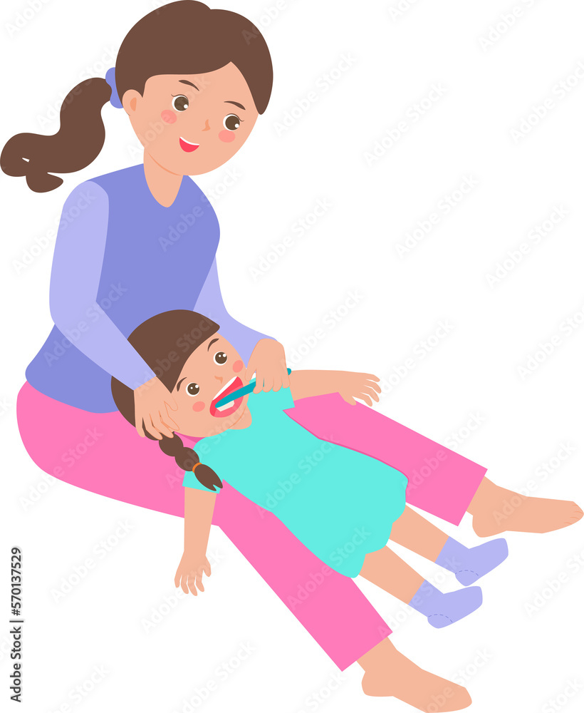 Mother brushing her child's teeth. Mother brushing her child's teeth.
