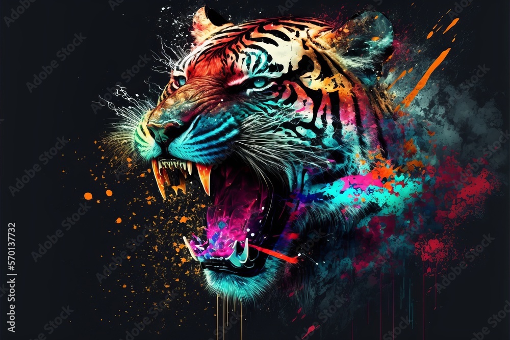 Tygrys abstrakcyjny kolorowy akrylowy Generative AI
 - obrazy, fototapety, plakaty 