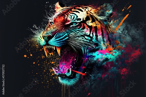 Tygrys abstrakcyjny kolorowy akrylowy Generative AI
 photo