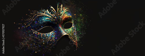 Fotografie, Obraz mardi gras mask disguise carnival on a dark background generative ai digital ill