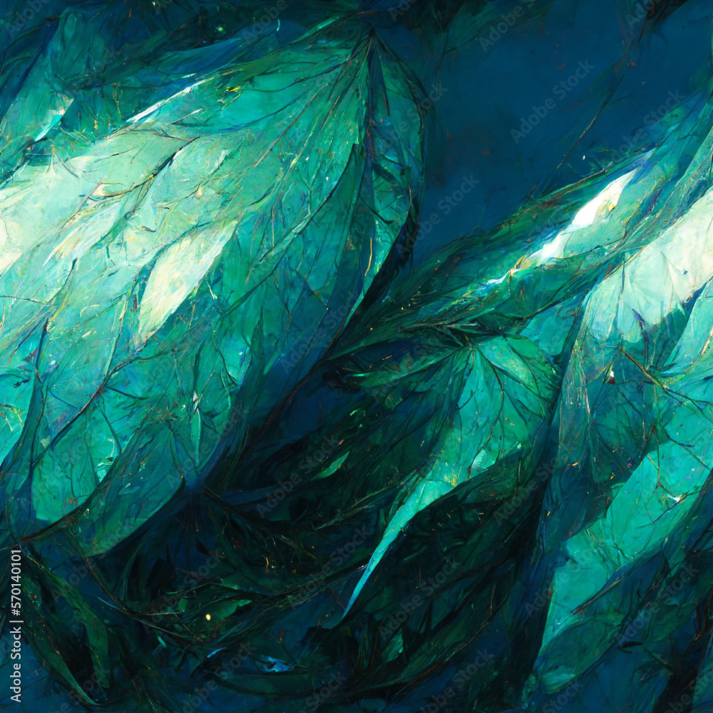 Fototapeta premium Abstract blue and green crystal leaf - Generative Ai 