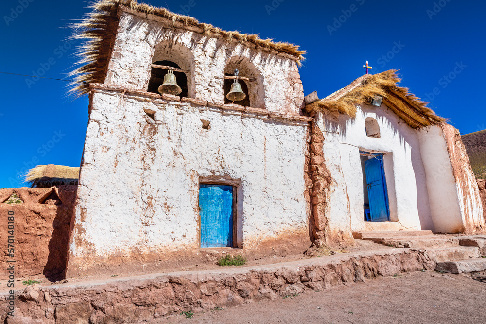 Chapel in El Tatio Machuca in Atacama desert altiplano, Chile, South America