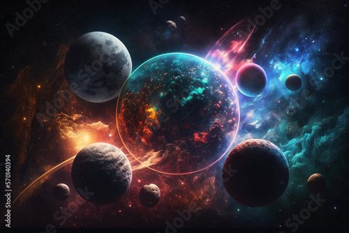 Illustration of multiple planets in the universe
