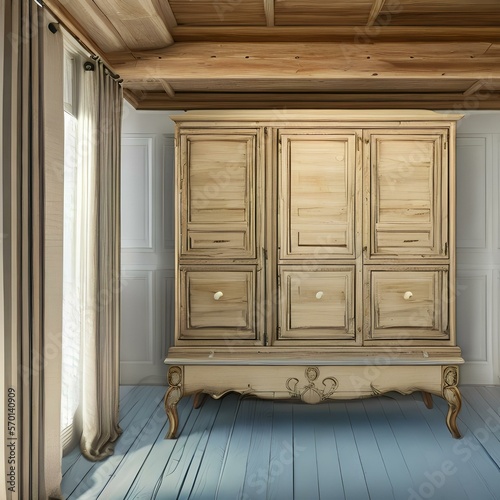 A shabby chic armoire in a beachy bedroom2, Generative AI