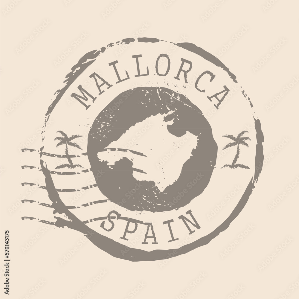 Fototapeta premium Stamp Postal of Mallorca. Map Silhouette rubber Seal. Design Retro Travel. Seal Map Mallorca of Spain grunge for your design. EPS10