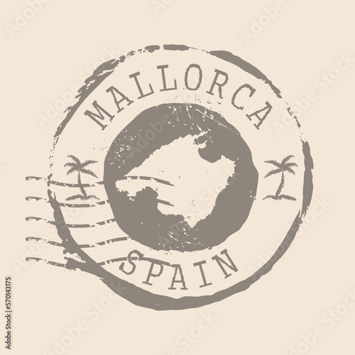 Stamp Postal of Mallorca. Map Silhouette rubber Seal.  Design Retro Travel. Seal  Map Mallorca of Spain grunge  for your design.  EPS10