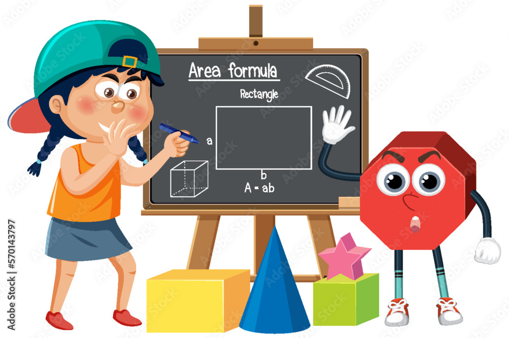 Kid with math equation on blackboard