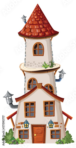 Fairytale tower on white background