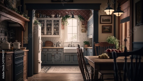 Cozy Beautiful Cozy farmhouse kitchen Interior Design for Your Home  Bold  Colorful  and Unique Style for Room Renovations  Furniture  and Architecture  generative AI 