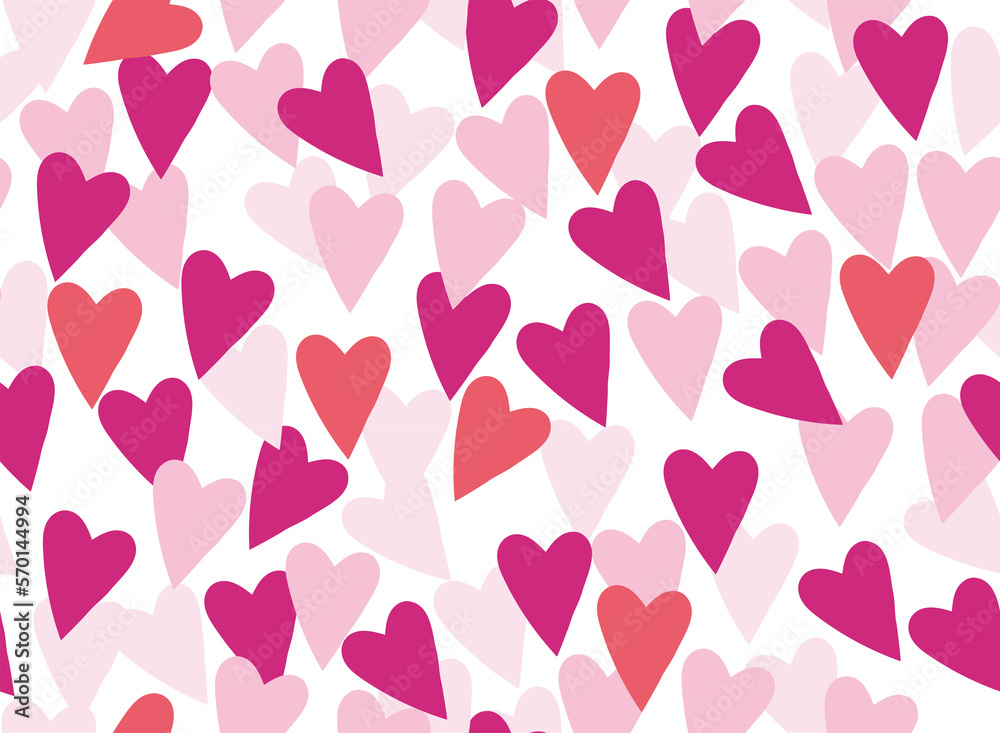 Seamless romantic pattern with handmade red hearts. Colorful doodle hearts . Ready-made template for design, postcards, printing, poster, party, Valentine's Day, vintage textiles. 