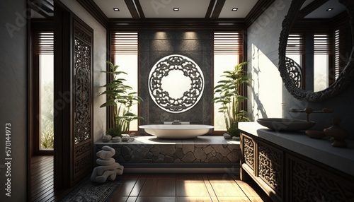 Cozy Beautiful Modern zen bathroom Interior Design for Your Home: Bold, Colorful, and Unique Style for Room Renovations, Furniture, and Architecture (generative AI)
