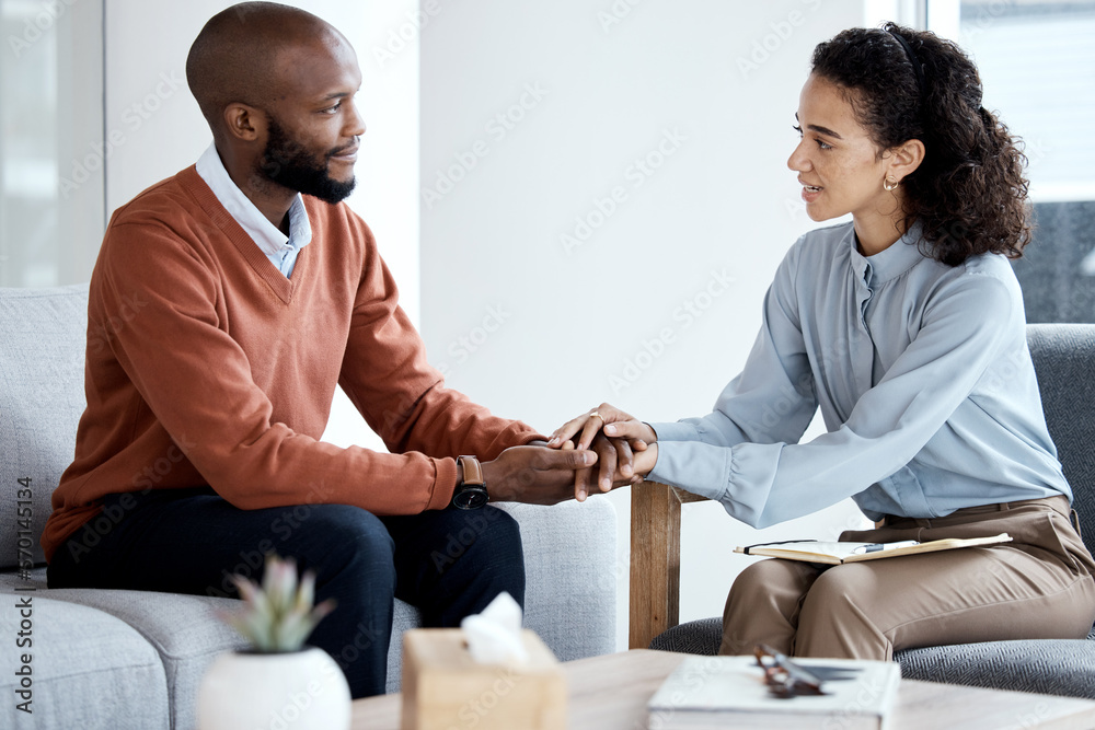 Fotka „psychology Support And Black Woman Psychologist Or Therapist Holding Hands Client
