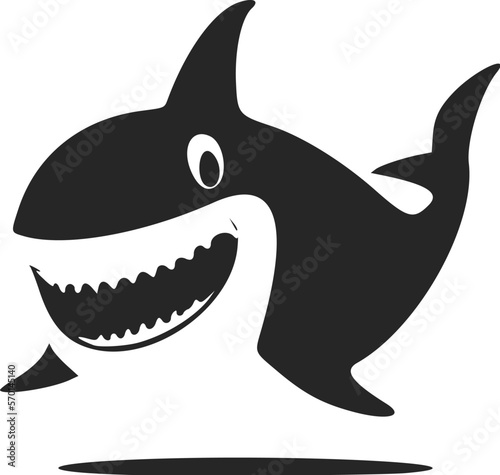 Black and white minimalistic logo with Sweet Cheerful shark.