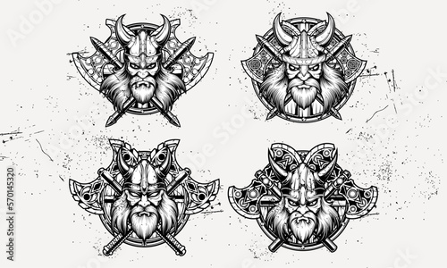 A Viking design is bold and powerful, featuring symbols an axes, and shields,  evoking the spirit of the fearless warriors and conquer