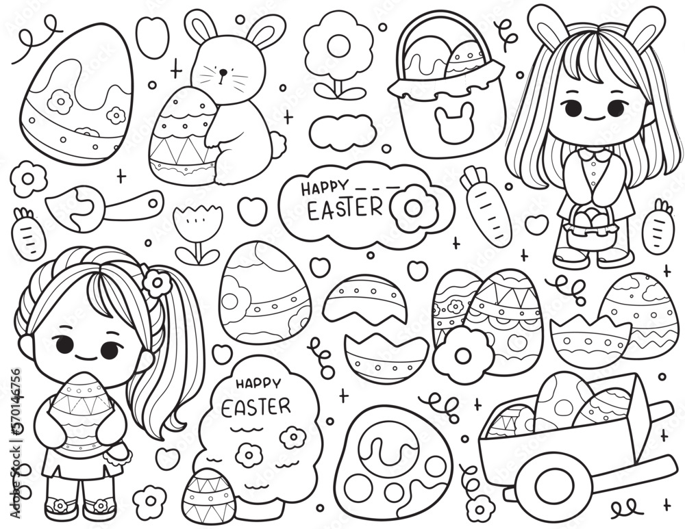 Easter day with easter eggs, egg hunt coloring pages Easter day with easter eggs, egg hunt coloring pages