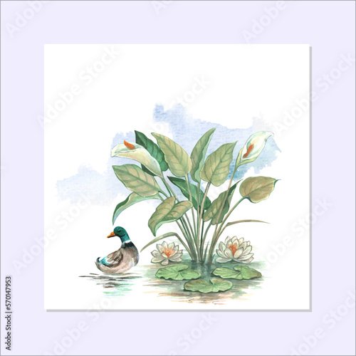 Elegant winter and spring animal watercolor card, perfect for wedding cards, holidays, baby showers, save the date, frames, patterns and more